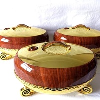 Ensemble classique de 3 pièces 4L 5L 6L, chauffe-plats à motif bois avec pieds dorés, pot isotherme, cocotte thermique, style royal vintage
