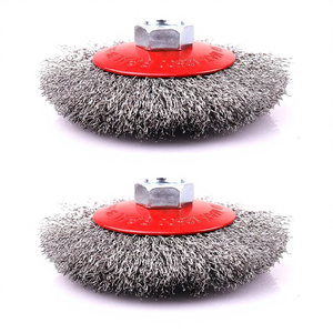 2 pak 4 inci sikat roda kawat keriting kasar 4 1/2 Gerinda sudut 5/8 inci-11 Arbor berulir 0.014 inci baja karbon - Product Image 1