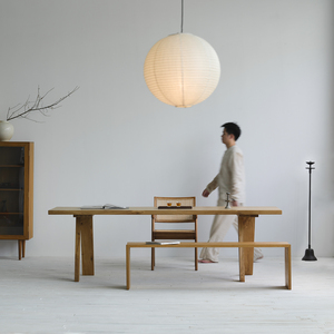 Mesa de Comedor/Escritorio Rectangular de Madera Maciza de Roble Blanco Francés, Estilo Wabi-Sabi, Moderno y Minimalista, con Sistema de Encaje Mortise y Tenon - Product Image 1