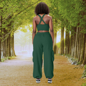 Nouvelles tendances sportives : ensemble haut court et pantalon uni avec poches, tendance - Product Image 5