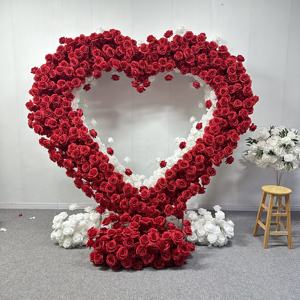 Arco de Flores Artificiales Rojo T-HFA133, Fondo de Arco de Flores Personalizado, Arco de Corazón de Flores de Lujo, Arco de Rosas para Arreglos de Boda - Product Image 1