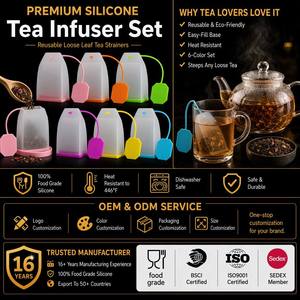 Lot de 6 infuseurs à thé en silicone avec poignée, logo personnalisé, qualité alimentaire, filtre à thé pour thé en vrac - Product Image 1