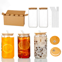 Verres à boire 16oz, compatibles lave-vaisselle, vierges pour sublimation, gobelet en verre borosilicate en forme de canette de bière avec couvercles en bambou et paille