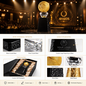 Trophée de basketball en cristal gravé haute précision personnalisé pour la médaille MVP du championnat, récompense de compétition sportive, écologique - Product Image 2