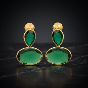 Boucles d'oreilles clous en laiton faites à la main avec pierres précieuses et placage rhodium, style bohème ethnique - Product Image 3