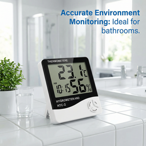 CE認証取得済みデジタルHTC-2デュアル温度湿度計、LCDディスプレイ搭載、防水仕様、家庭用屋内/屋外使用、外部センサー付き - Product Image 1