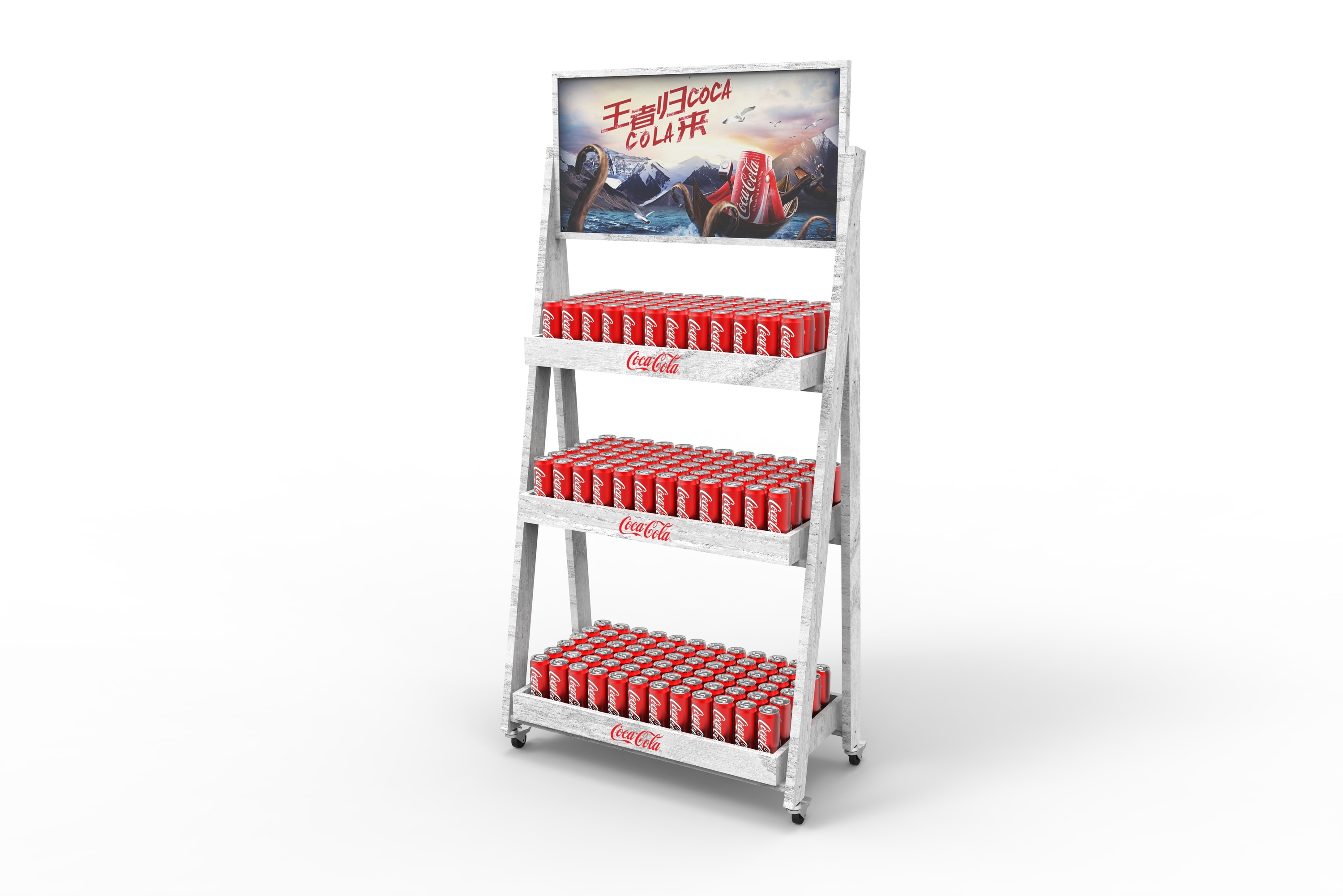 Ladder Shape Cola Display Stand 3 Tier Wooden Beverage Display Racks Floor Stand Wood Shelf for Retail Shop — view 4