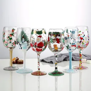 แก้วแชมเปญรูปซานตาคลอสมีมือวาด500มล.,ถ้วยแก้วรูปมนุษย์หิมะไวน์แดงสำหรับโต๊ะปาร์ตี้บาร์ของตกแต่งวันคริสต์มาส