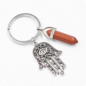 Mode cristal colonne hexagonale pierre brute Fatima palmier agate mauvais œil porte-clés mauvais œil charme Hamsa main pendentif autre porte-clés - Product Image 3
