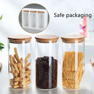 Bộ <span class=keywords><strong>3</strong></span> Lọ Thủy Tinh Lưu Trữ Thực Phẩm Tròn 60Oz Có Nắp Đậy Bằng Tre Cho Mì Ngũ Cốc Bột Gạo Đường Trà Cà Phê - Product Image 3