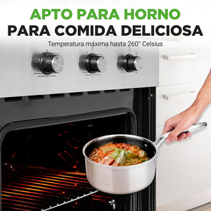 Cacerola de Acero Inoxidable con Interior Antiadherente de Panal, Mango Largo y Tapa de Vidrio - Product Image 3