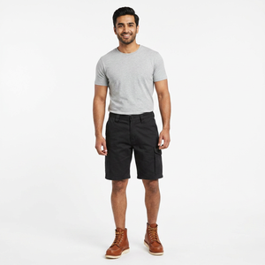 Black Solid Spandex/Polyester Sporty Cargo <b>Men's</b> <b>Three</b> <b>Quarter</b> <b>Shorts</b> Quick Dry Custom Logo Mid Waist Drawstring DDP Shipping - Product Image 1