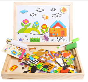 Giocattoli educativi in legno per bambini puzzle magnetici per bambini in legno, giochi di apprendimento a doppia faccia - Product Image 1
