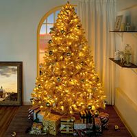Arbre de Noël doré avec lumières, arbre de Noël de couleur unique pré-éclairé avec support en métal à lumières chaudes, arbre de Noël artificiel