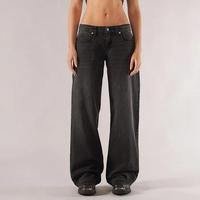 Jeans vintage délavés taille basse pour femme, coupe ample et large, style baggy, denim Y2K streetwear, jambe droite