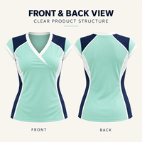 Haut de tennis personnalisé pour femme à manches courtes, col en V, color block, respirant, pour l'entraînement au tennis