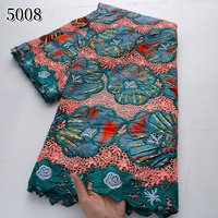 Tela de encaje seco de cera bordada nigeriana 5008 al por mayor, diseños de moda, tela de cera floral, tela de encaje de guipur con cordón para vestido de mujer