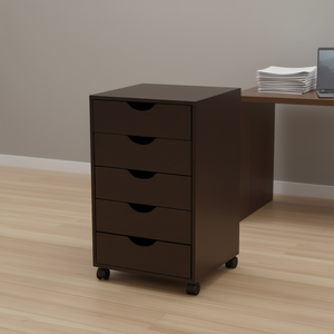 Moderno Armadietto Portadocumenti a 5 Cassetti Marrone con Ruote, Organizzatore per Ufficio, Design Minimalista Nordico, Arredamento Commerciale - Product Image 2