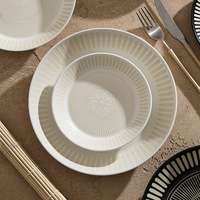 Assiettes en porcelaine Dehua, sensation premium, motifs imprimés en relief, style rétro, luxe léger, plat peu profond vintage, compatible micro-ondes
