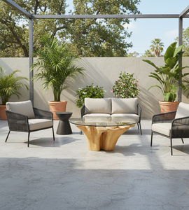 Table à manger exclusive en racine de teck ronde avec plateau en verre trempé, design moderne, bois massif écologique pour la maison et l'hôtellerie - Product Image 3