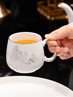 Service à café et à thé en céramique dorée à motifs paysagers, ensemble de vaisselle de luxe en porcelaine avec théière et tasses pour la décoration de la maison