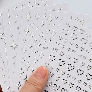 Métallique Argent Chrome Étoile Coeur Lune Croix Nail Stickers 3D Bronzage Holographique Coeur Étoile Curseurs Gel Polonais Decal Sticker - Product Image 4
