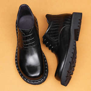 Bottes en cuir véritable pour hommes, hauteur cheville, bout rond, à lacets, semelle extérieure en caoutchouc antidérapante, style automne, vente en gros - Product Image 5