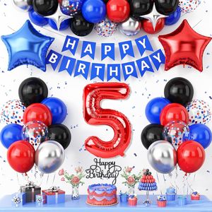 Globos Personalizados Rojos, Negros, Azules y Plateados para Fiestas, Globos de Estrella Metalizados, Pancarta, Decoración para Pastel, Decoración para Fiestas de Cumpleaños Infantiles - Product Image 1