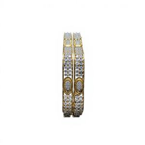Trendy Designer Premium Quality <b>Gold</b> Plated Brass CZ Stones Two <b>Set</b> <b>Bangles</b> Wedding Party Wear Collection Women - Product Image 1