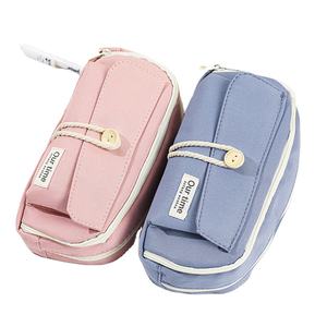 Casual Koreaanse Stijl Pure Kleur Canvas Etui Knop Hoogwaardige Student Briefpapier Opbergtas - Product Image 2