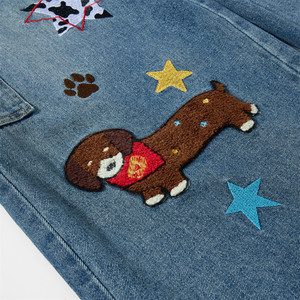 Pantalon <span class=keywords><strong>de</strong></span> <span class=keywords><strong>travail</strong></span> pour homme en denim brodé, taille mi-haute, coupe large, style streetwear décontracté, avec imprimé cartoon, tissé, style industriel lourd, ODM, pour l'hiver - Product Image 3