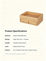 Organizador de Escritorio de Bambú con Cajón, Caja Multiusos para Maquillaje, Papelería, Baño, Oficina, Tocador