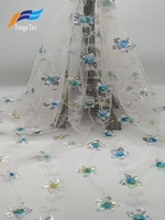 Tissu en tulle brodé floral 3D léger, double face, antistatique, avec dentelle, sequins et perles, vente chaude 120