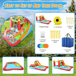 Château gonflable aquatique <span class=keywords><strong>d</strong></span>'extérieur/<span class=keywords><strong>d</strong></span>'intérieur 6 en 1 avec souffleur pour enfants de 3 à 12 ans - Product Image 4