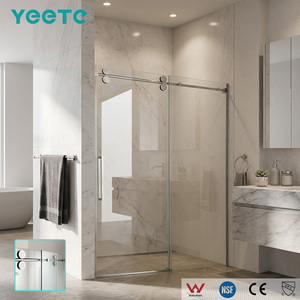 Porte de douche coulissante moderne sans cadre en verre cannelé YEETE, avec roulettes en acier inoxydable 304, pour salle de bain et rénovation de condo - Product Image 1