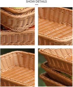 Cesta de Almacenamiento de Mimbre PP Tejida a Mano, Resistente y Lavable, Estilo Mimbre, para Servir Alimentos en la Cocina - Product Image 3