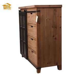 Armoire en bois de style ferme européenne antique pour salon, avec 4 tiroirs et porte coulissante de grange - Couleur marron - Product Image 4