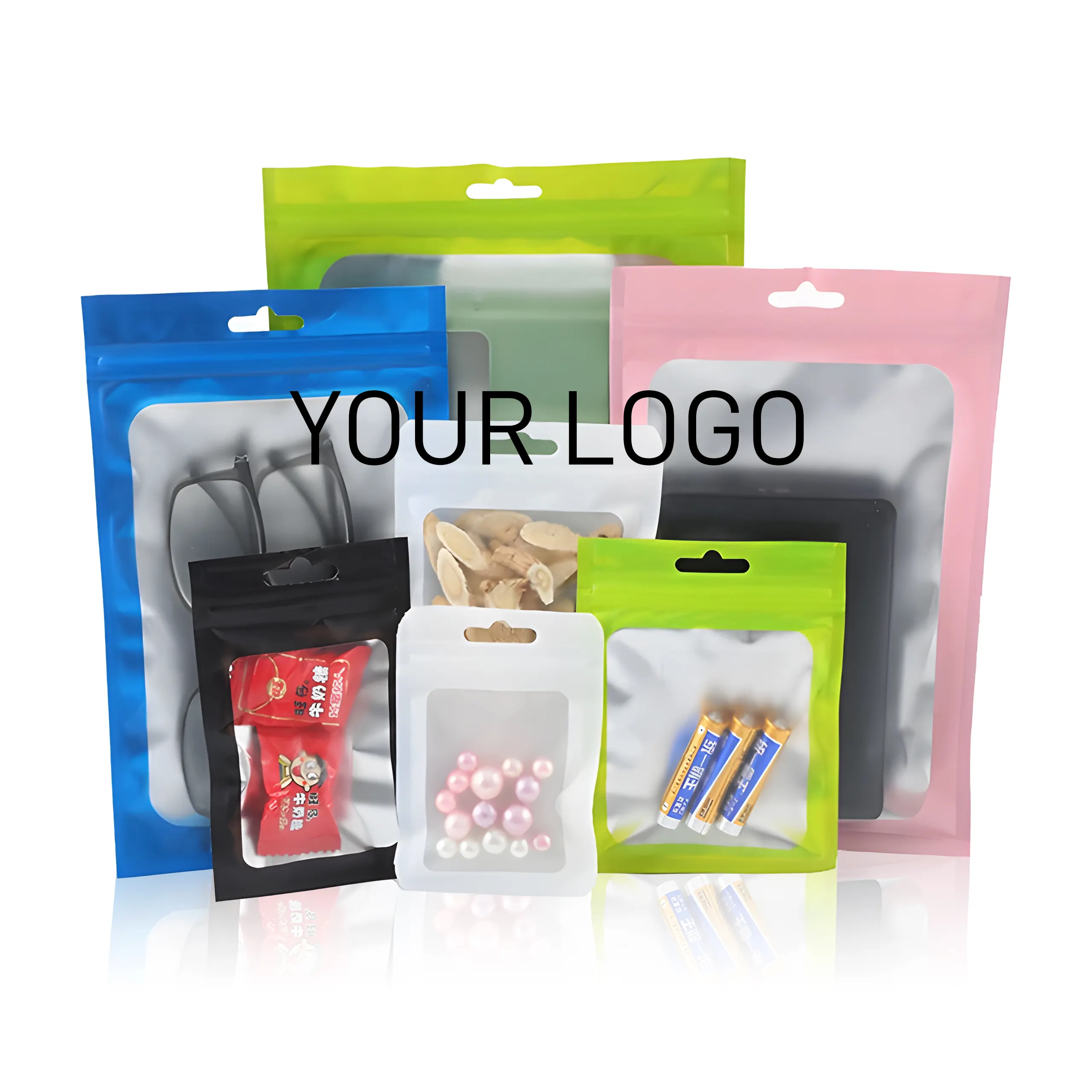 Sacolas plásticas ziplock com logotipo personalizado, sacolas seladas em 3 lados, saquinhos planos com holograma, embalagens para pequenas empresas
