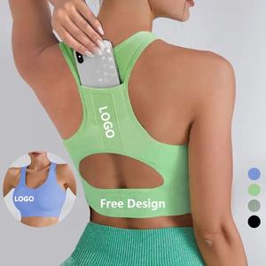 レーサーバックポケットカスタムブランクヨガブラセクシーな中空アウトシームレスジムフィットネスワークアウト女性耐衝撃スポーツブラ - Product Image 1