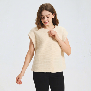 Cardigan en tricot côtelé à manches chauve-souris pour femme, col boutonné, couleur unie, pour l'automne, 100% cachemire, décontracté - Product Image 2