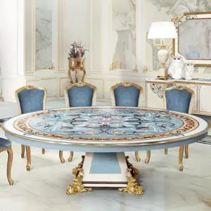 European high quality design neoclassical high-end furniture gold leaf finished hand carved marble dining table