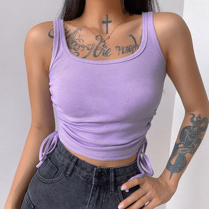 Top Corto da Donna Casual con Scollo a O in Spandex/Cotone, Arricciato con Coulisse <span class=keywords><strong>Laterale</strong></span>, Ecologico e Traspirante - Product Image 6