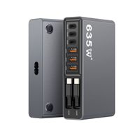 Colokan AS/EU/UK/AU 3 Port USB-C + 3 Port USB Adaptor Pengisian Cepat Laptop GaN 635W PD dengan 2 Kabel Tipe-C yang Dapat Ditarik