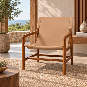 <b>Teak</b> sling chair designed with quality <b>wood</b> and supportive seating to enhance modern outdoor furniture collections - Product Image 1