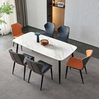 Table à manger rectangulaire moderne en pierre frittée avec pieds en métal et en bois, écologique, 6 places, pour la maison, le bureau, la cuisine, l'hôtel
