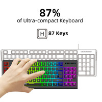Clavier de jeu sans fil 87 touches rechargeable 2.4G USB rétroéclairé RGB pour ordinateur portable, ordinateur de bureau, maison, bureau, joueur