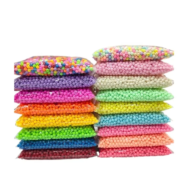 500g/bag Acrylic solid plastic beads 6mm 8mm 10mm straight hole spring and candy color children DIY accessories