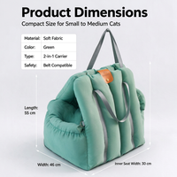 Sac de transport 2-en-1 pour animaux de compagnie, siège auto en tissu doux, sac de voyage réglable pour chat avec bouton-pression pour petits animaux