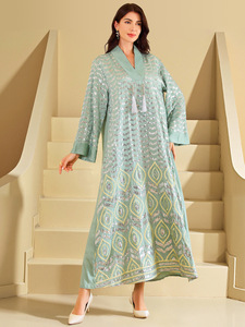 Grenzüberschreitende Leichte Atmungsaktive Polyester-Abaya für Muslimische Frauen im Nahen Osten, Bedrucktes Kleid mit Neuer Goldbestickter Spitze aus Dubai - Product Image 5