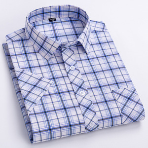Nouvelle chemise à manches courtes en coton écossais à carreaux pour <span class=keywords><strong>homme</strong></span>, style décontracté et tendance pour l'été, col carré - Product Image 3